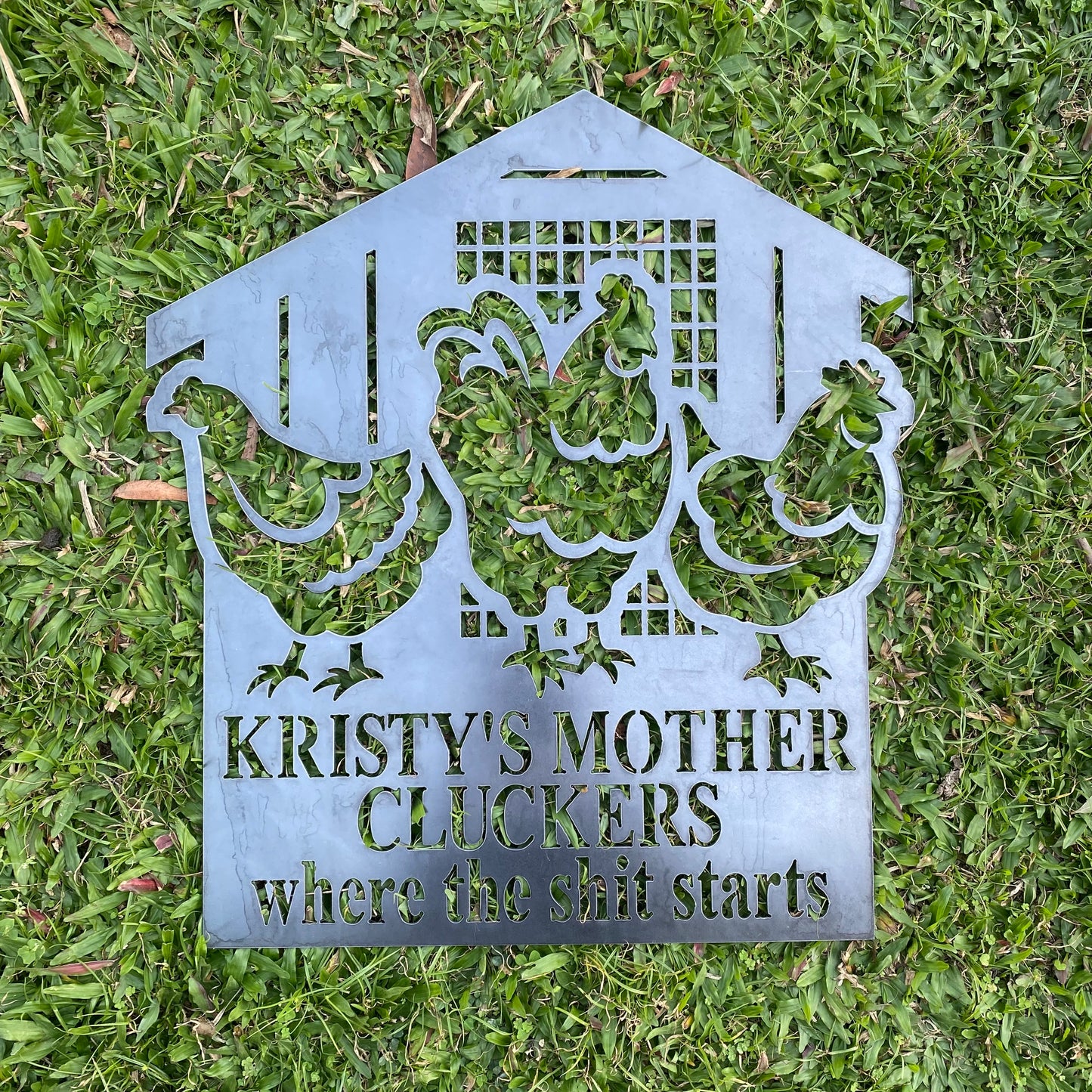Mother Cluckers Where the Shit Starts — Personalised Rusty Metal Steel Coop Sign — Australian Made