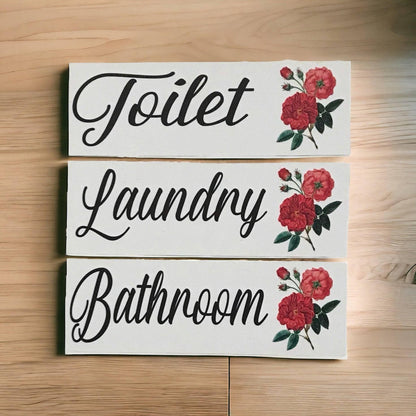 Red Rose Bud Toilet Laundry Bathroom Sign - The Renmy Store Homewares & Gifts 