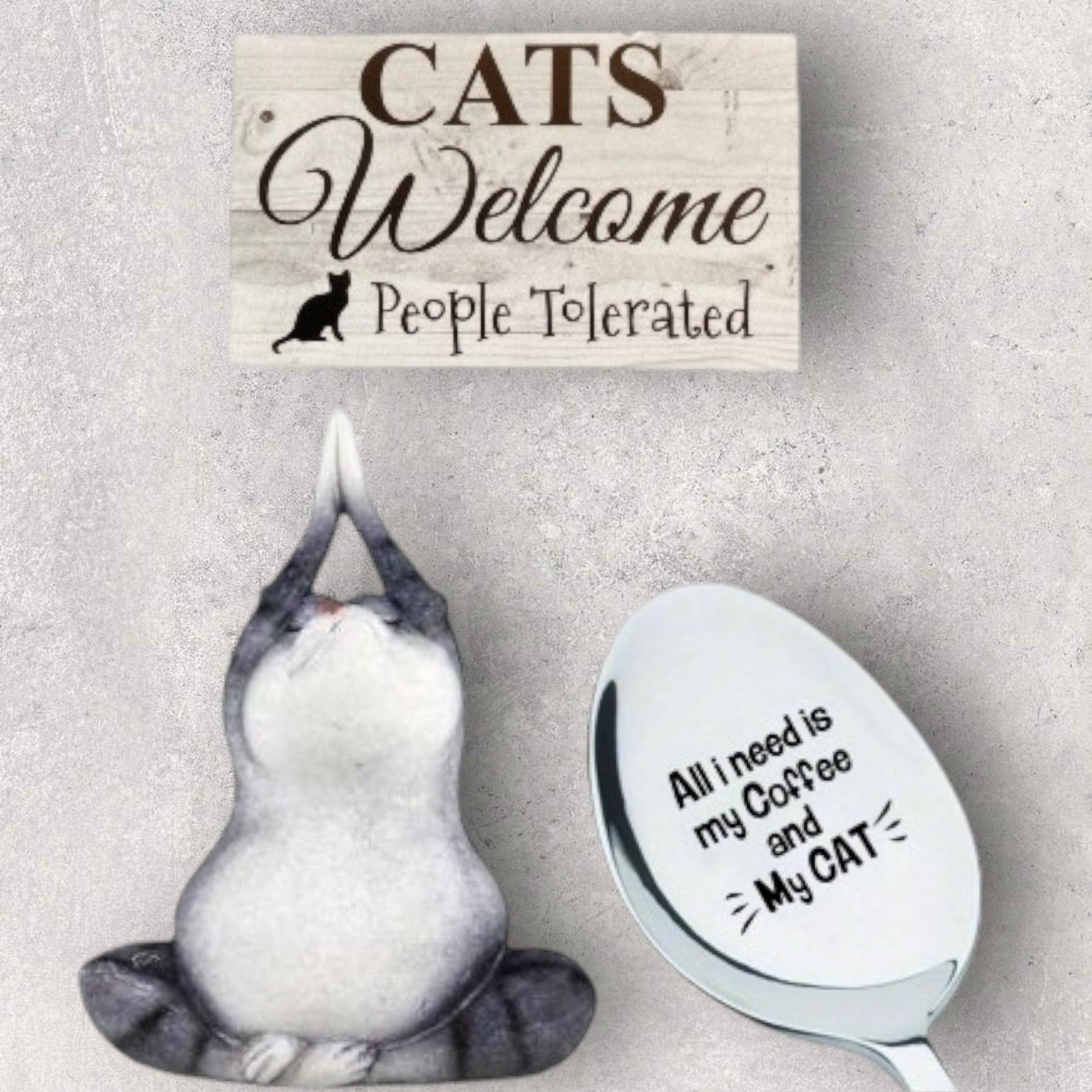 Cat Coffee Spoon Ornament Cats Welcome Funny Sign Gift Set - The Renmy Store Homewares & Gifts 