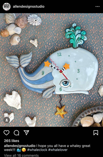 Clock Wall Whale Sprouting Off Allen Designs Pendulum - The Renmy Store Homewares & Gifts 