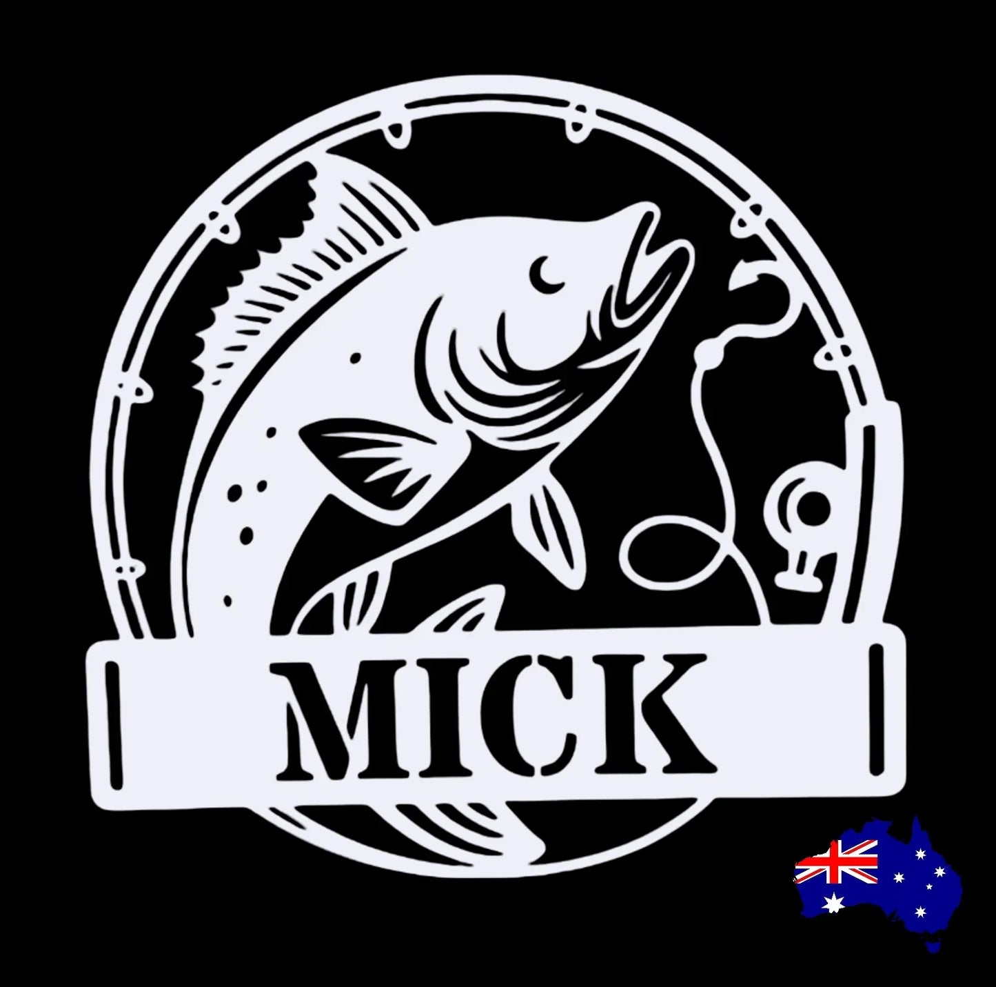 Fishing Personalised Custom Outdoor Black White Wall Art Laser Cut