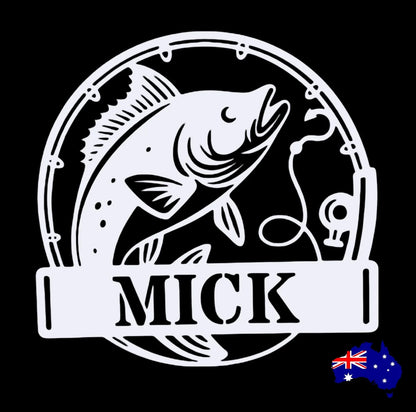 Fishing Personalised Custom Outdoor Black White Wall Art Laser Cut