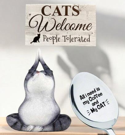 Cat Coffee Spoon Ornament Cats Welcome Funny Sign Gift Set - The Renmy Store Homewares & Gifts 