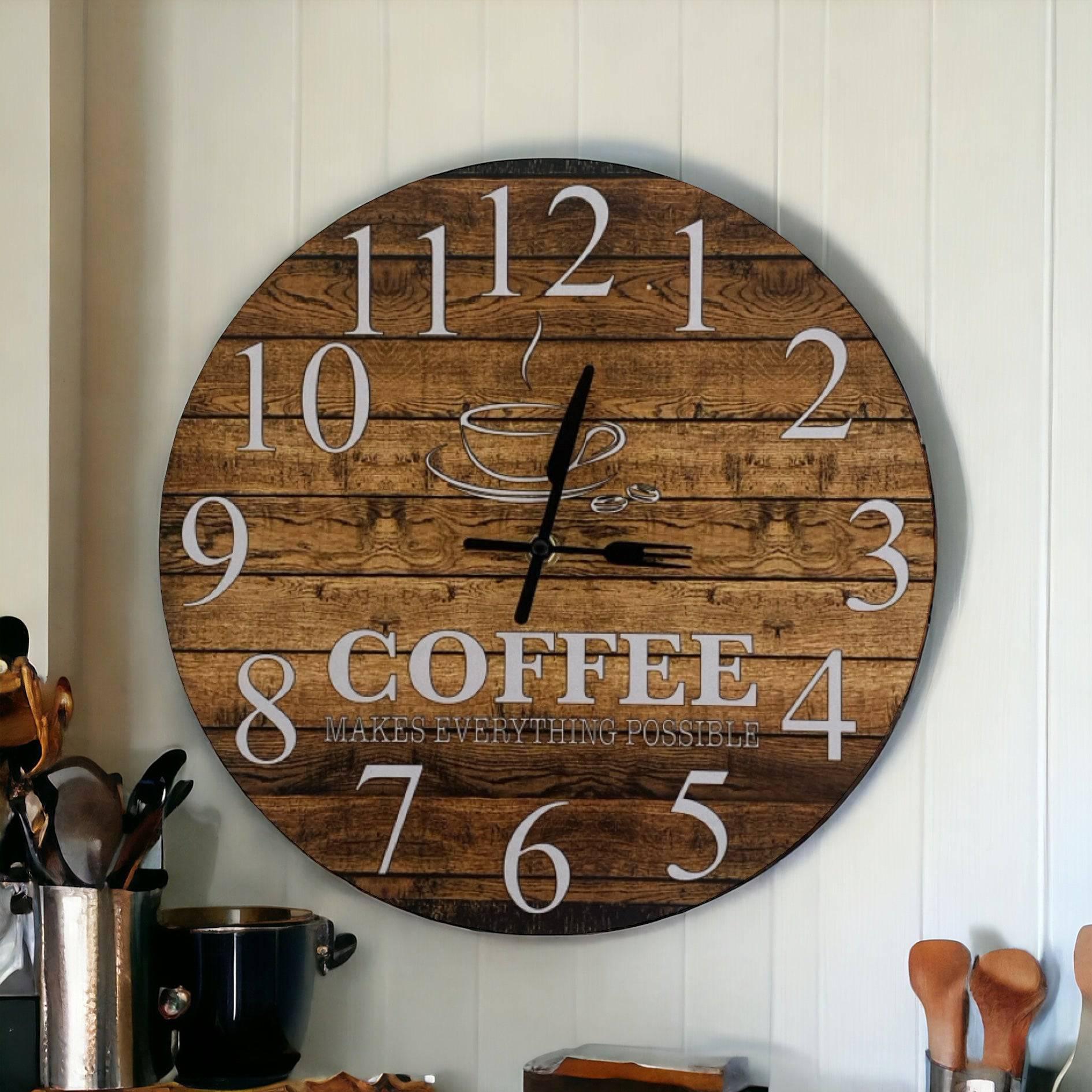 Clock Wall Rustic Wood Coffee Aussie Made - Limited Edition - The Renmy Store Homewares & Gifts 