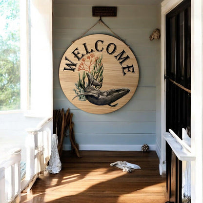 Welcome Whale Coastal Beach House Wood Sign - The Renmy Store Homewares & Gifts 