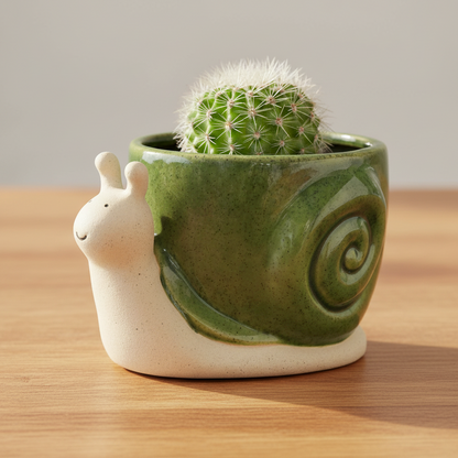 Snail Plant Pot Planter Olive Country | Ceramic Garden Planter 15.3x11.5x8.5cm