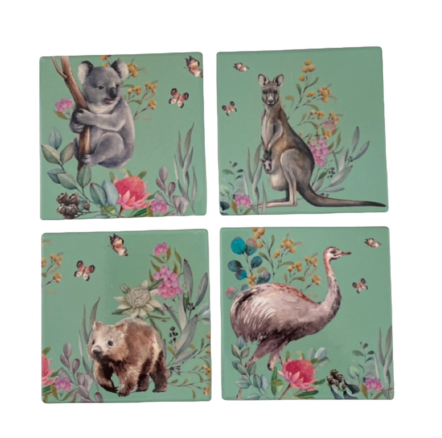 Coasters Set of 4 Koala Kangaroo Emu Wombat