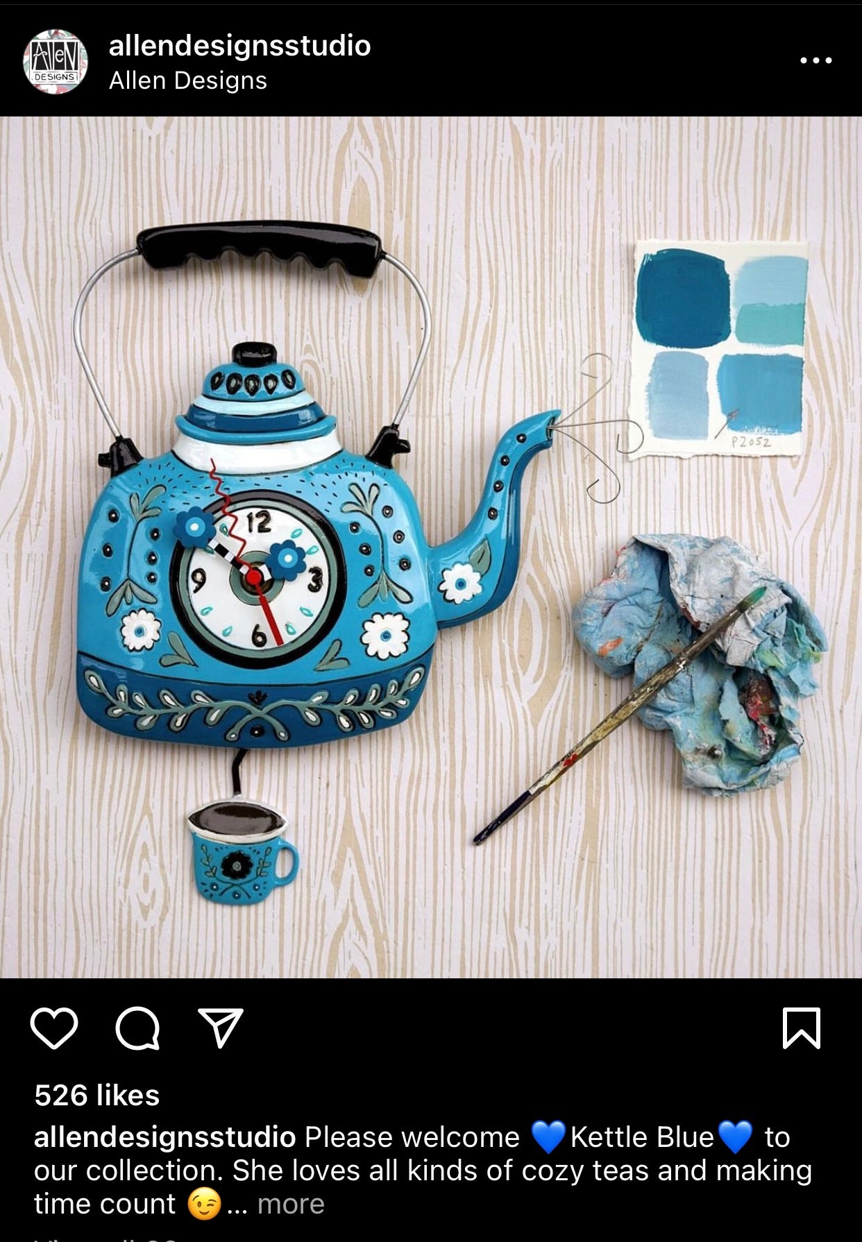 Clock Wall Kettle Blue Teapot Funky Retro - The Renmy Store Homewares & Gifts 