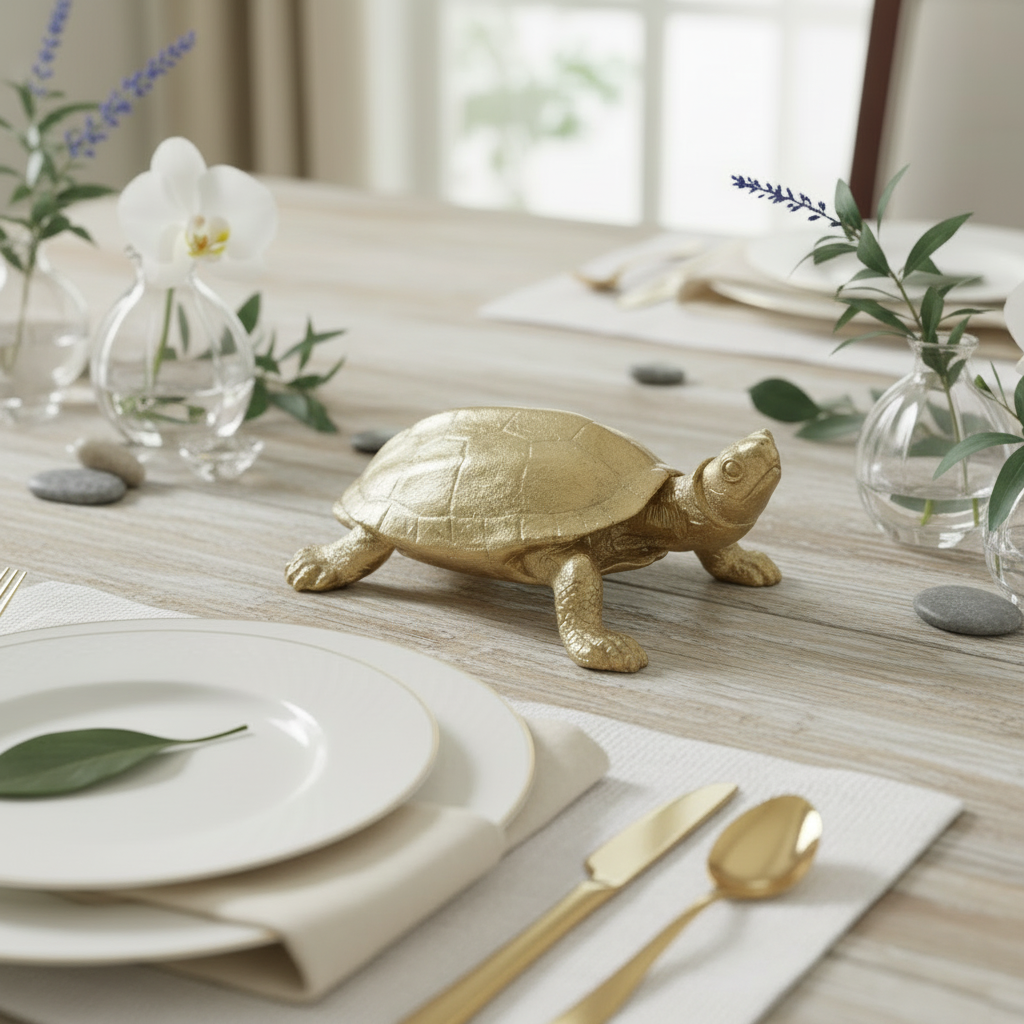 Turtle Ornament Coastal Beach | Golden Resin 15.5x10x6cm