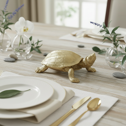 Turtle Ornament Coastal Beach | Golden Resin 15.5x10x6cm