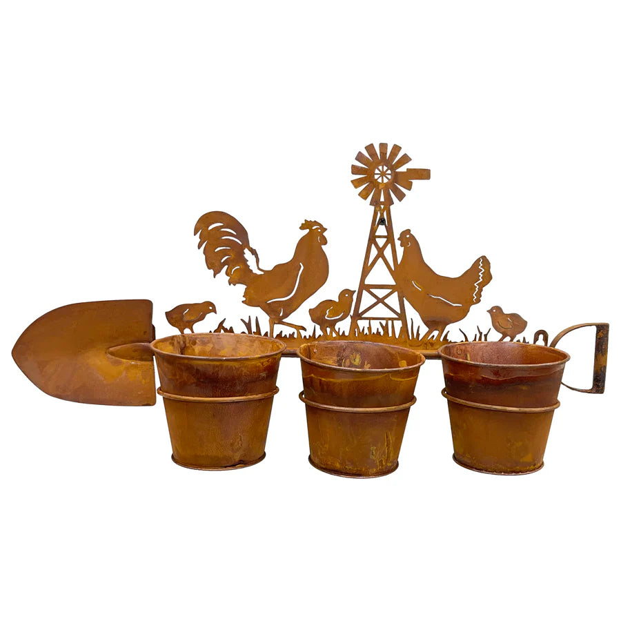 Planter Pot Rooster Chicken Rustic Country