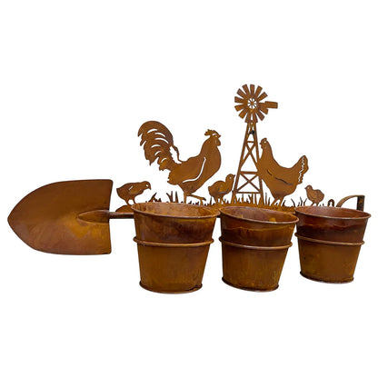 Planter Pot Rooster Chicken Rustic Country