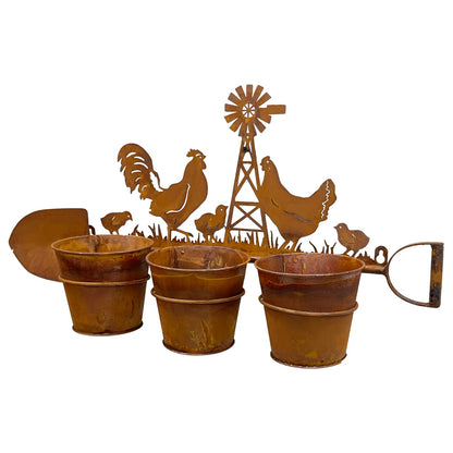 Planter Pot Rooster Chicken Rustic Country