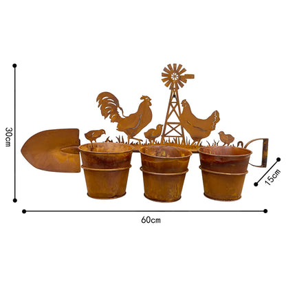 Planter Pot Rooster Chicken Rustic Country