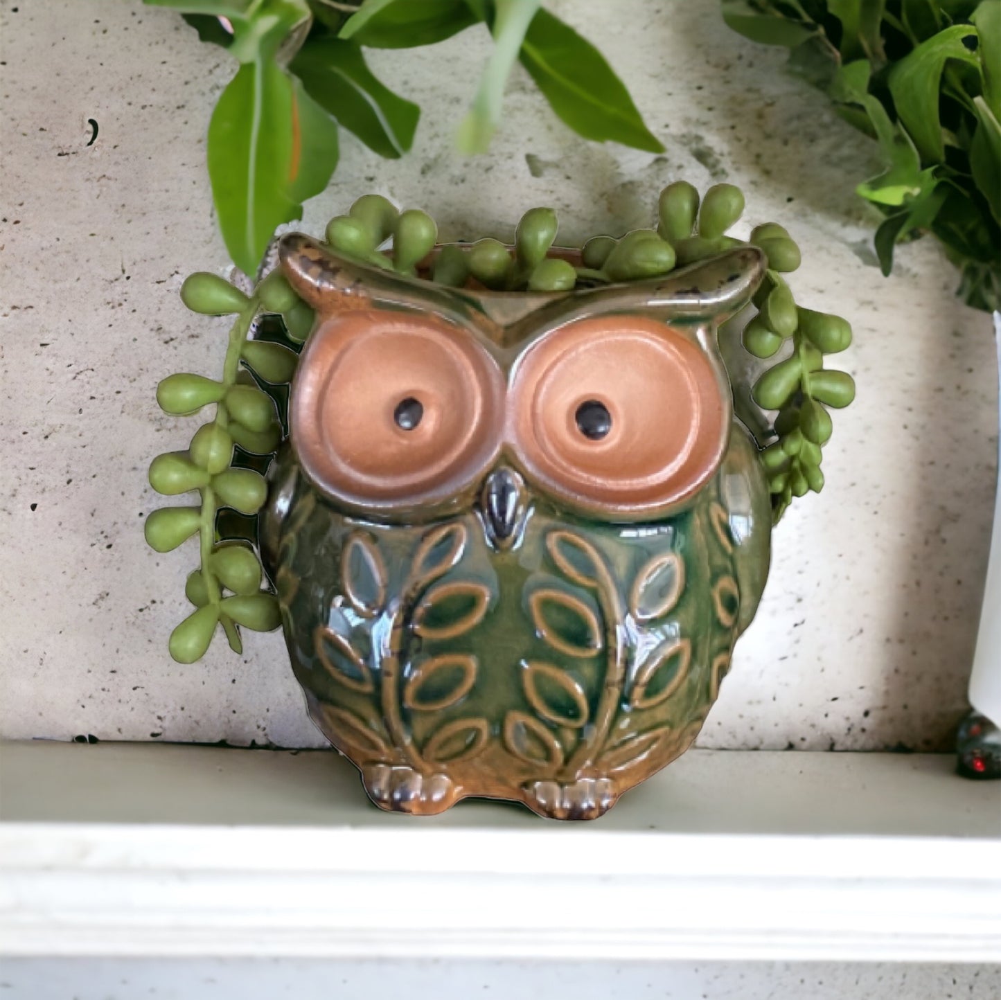 Plant Pot Planter Owl Green