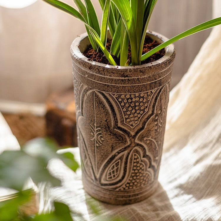 Vintage Pottery Planter Pot Vase - Flower Garden Stone