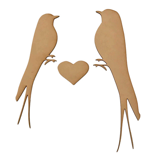 Bird Set with Heart Wooden Raw MDF DIY Craft - The Renmy Store Homewares & Gifts 