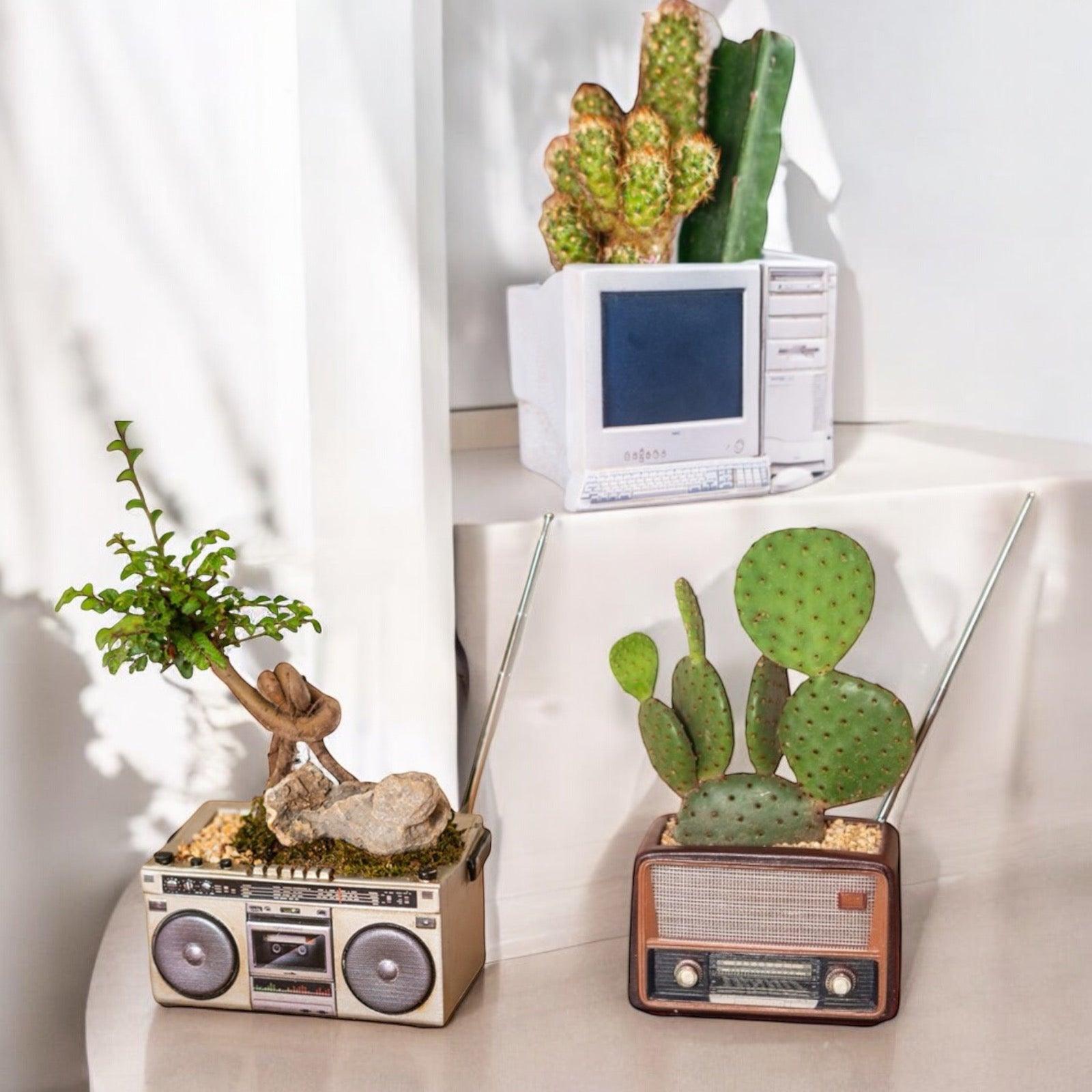 Planter Pot Radio Music Cassette Computer Retro Vintage - The Renmy Store Homewares & Gifts 