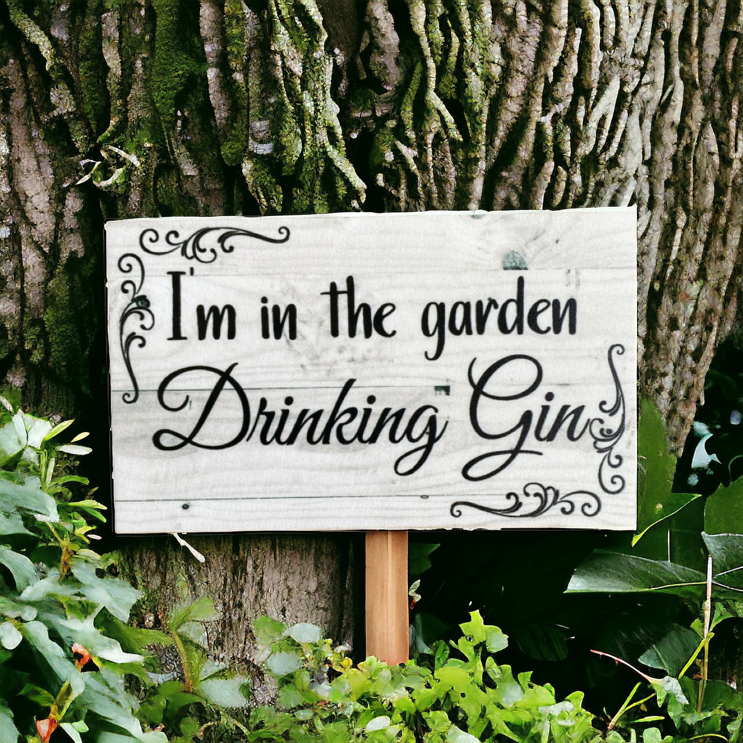 In The Garden Drinking Gin Sign