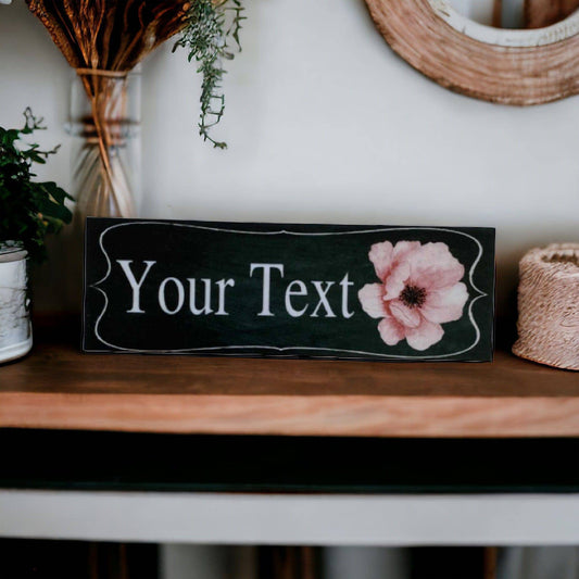 Custom Personalised Vintage Black Pink Flower Sign - The Renmy Store Homewares & Gifts 