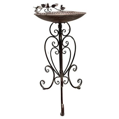 Bird Feeder Bath Country Metal Birdie Leaf Stand