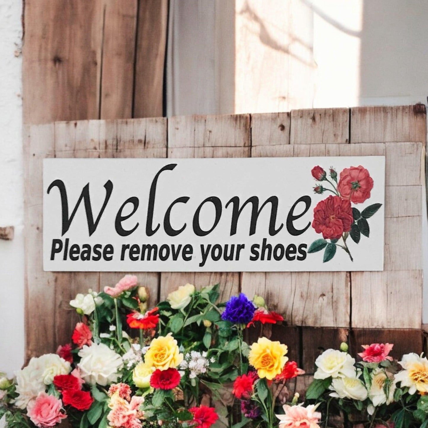 Welcome Please Remove Your Shoes Rose Sign - The Renmy Store Homewares & Gifts 