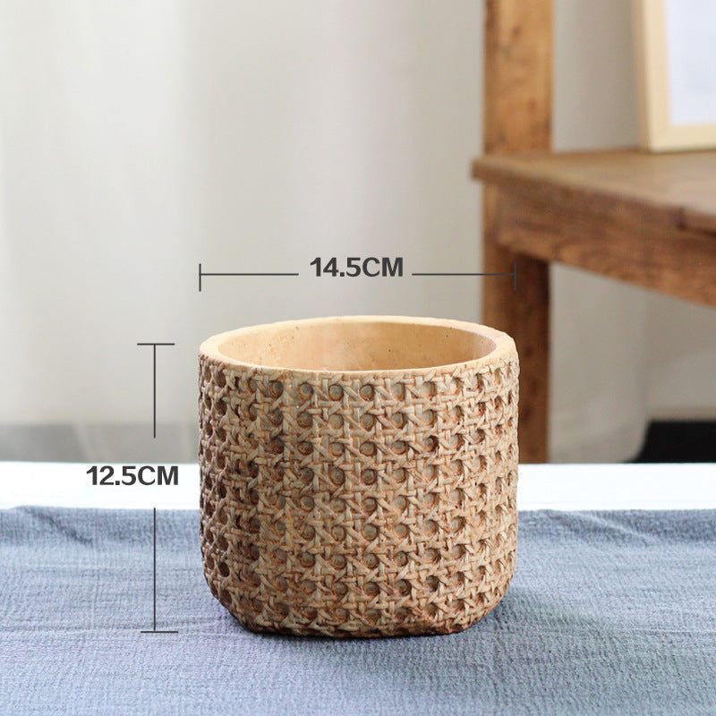 Wicker Style Planter Pot - Cement Mediterranean Garden