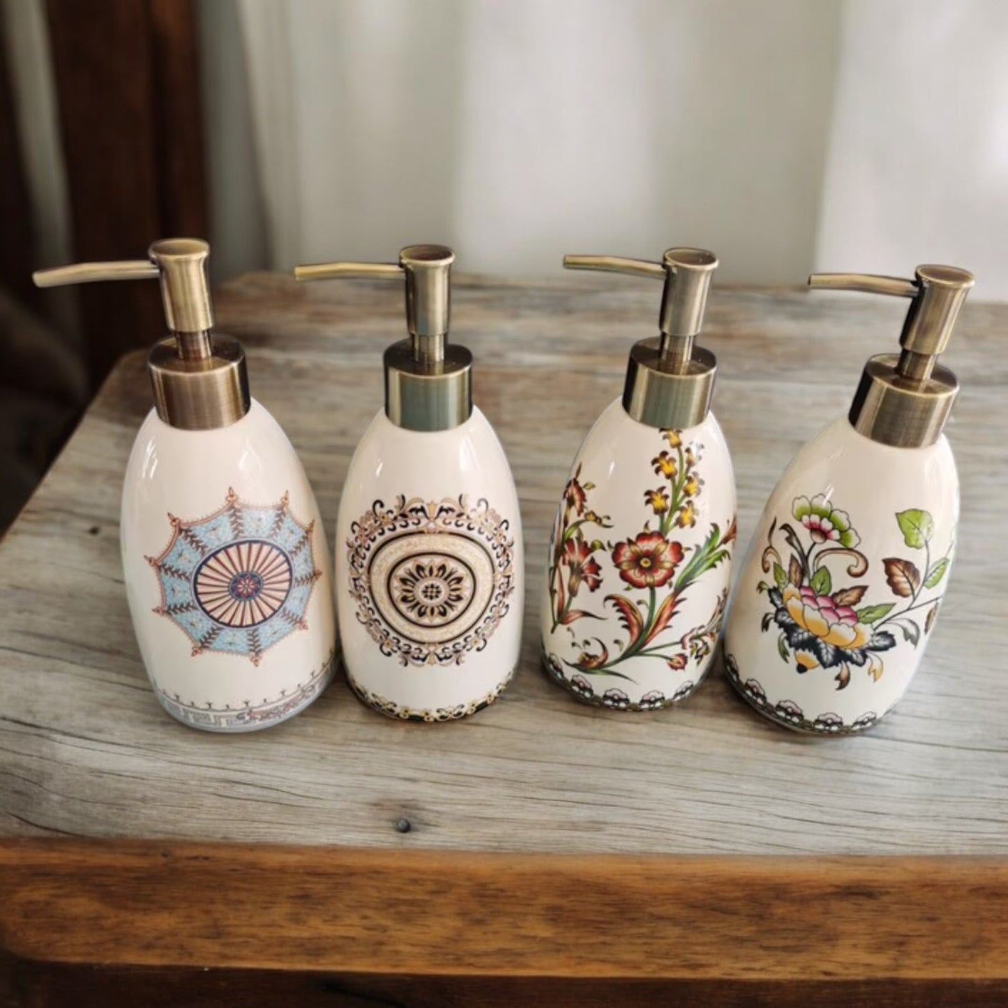 Soap Dispenser Ceramic Floral Boho Mandala