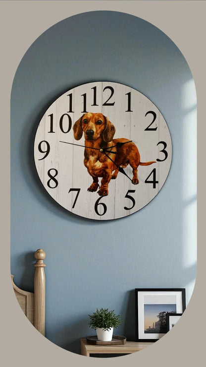 Clock Wall Dachshund Brown Tan 30cm 60cm Aussie Made