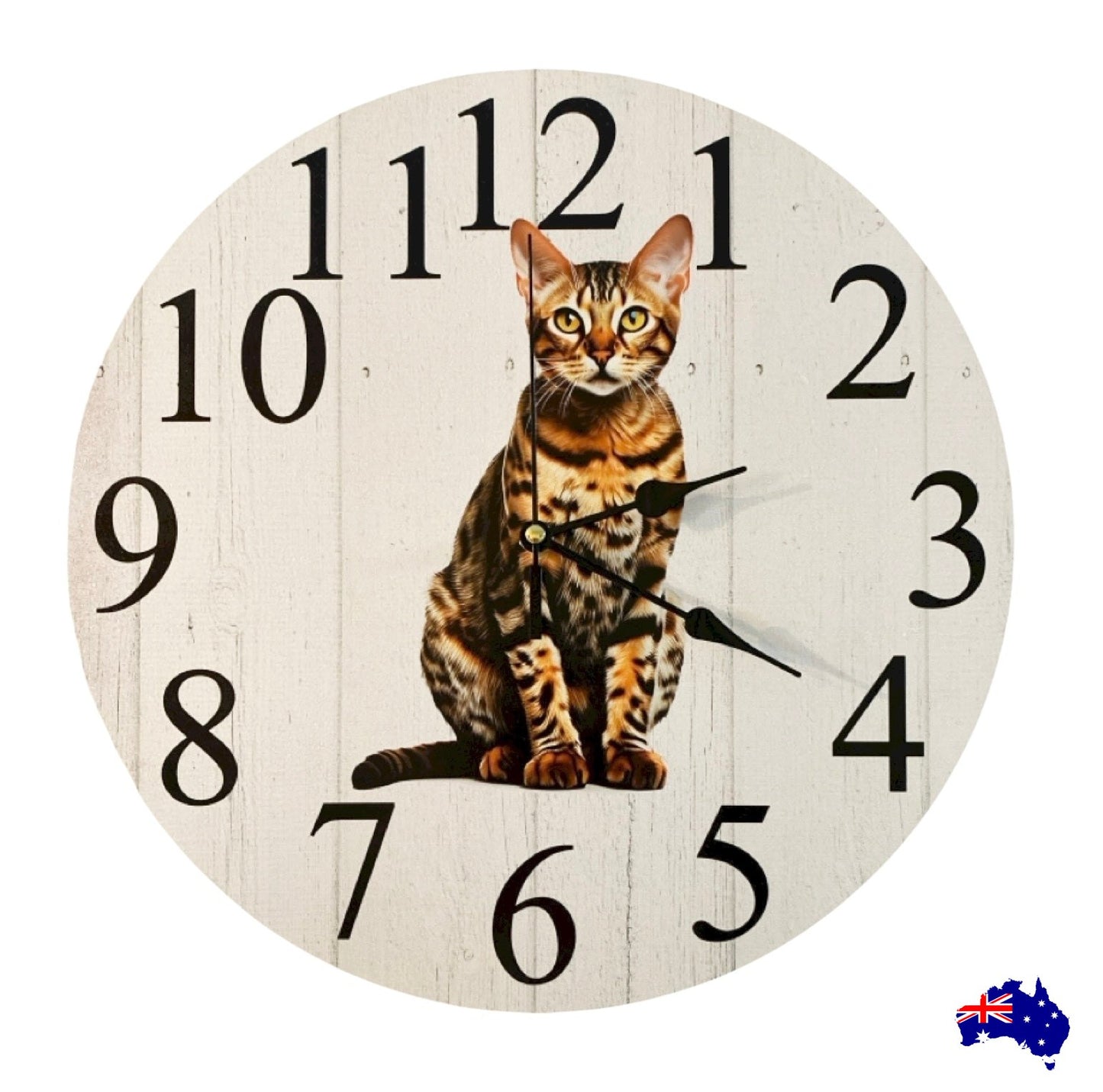 Clock Wall Bengal Cat 30cm 60cm Aussie Made