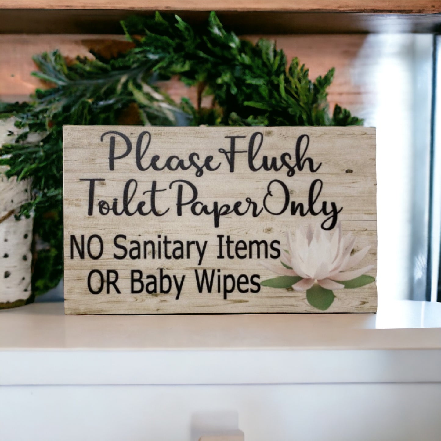 Flush Toilet Paper Only No Sanitary Baby Wipes Lotus Sign - The Renmy Store Homewares & Gifts 