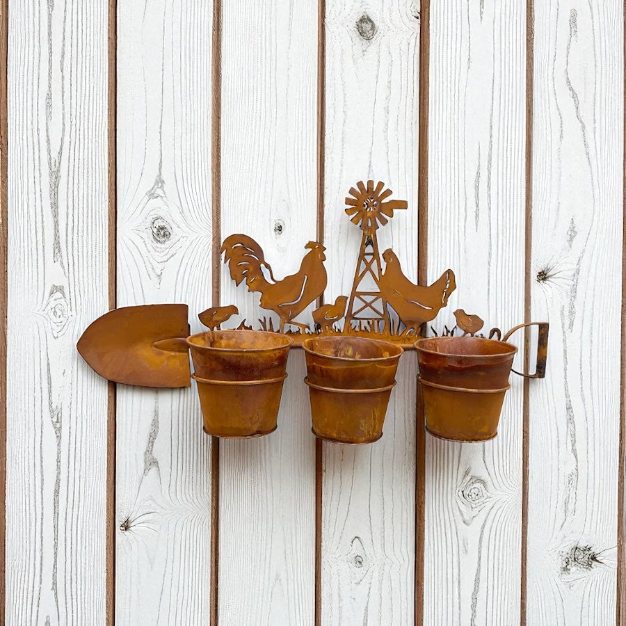 Planter Pot Rooster Chicken Rustic Country