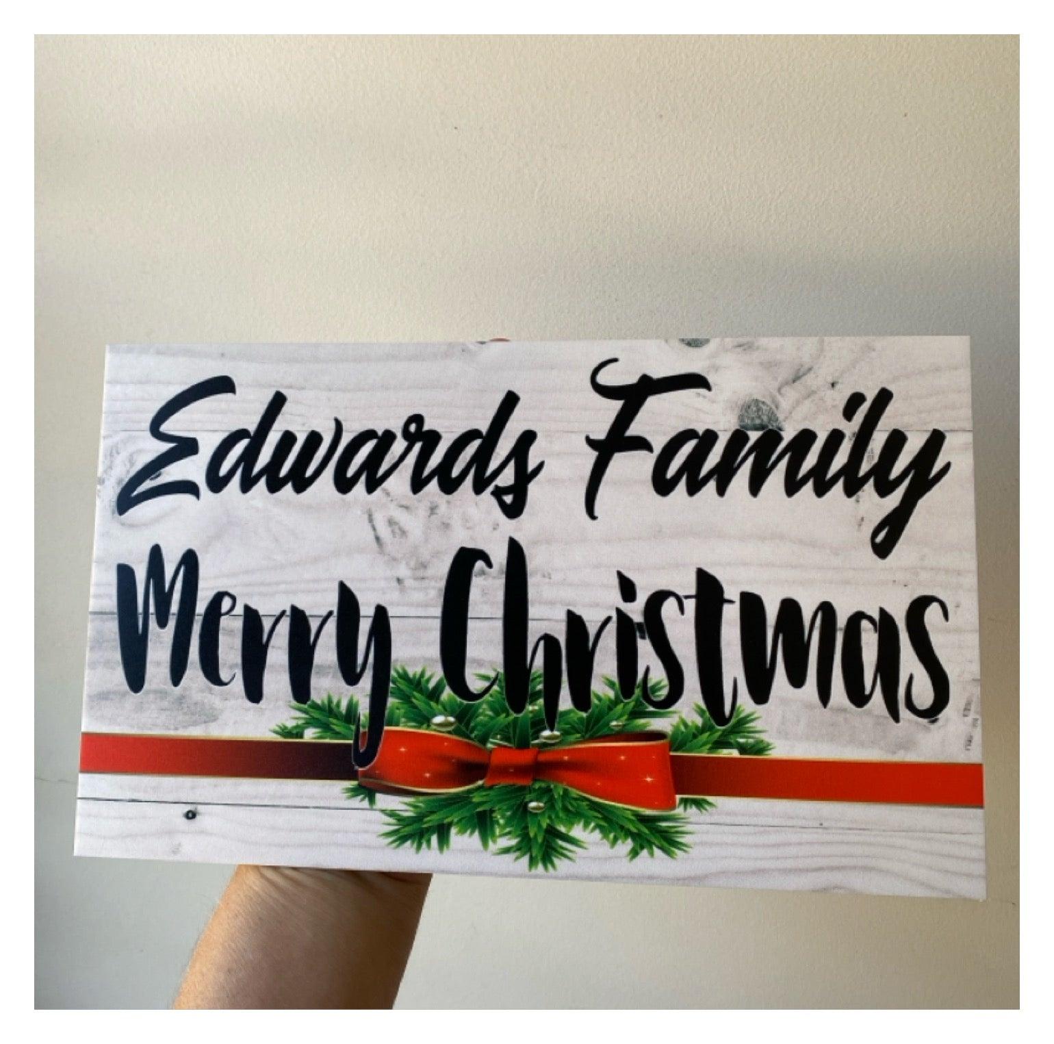 Merry Christmas Family Grey Vintage Custom Personalised Sign - The Renmy Store Homewares & Gifts 