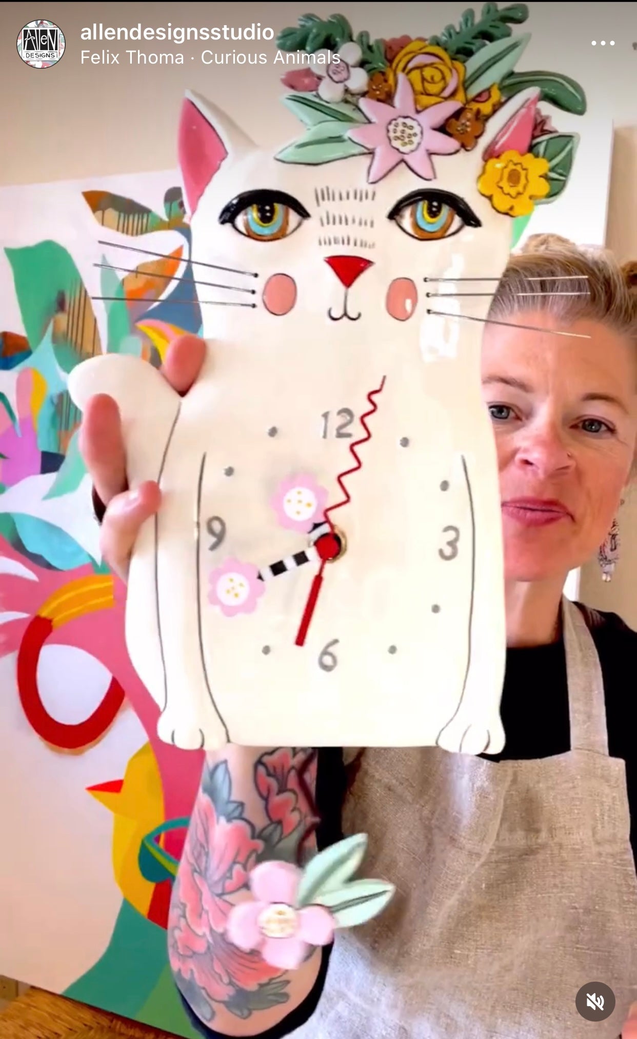 Clock Wall Cat Pretty Kitty White Funky Retro - The Renmy Store Homewares & Gifts 