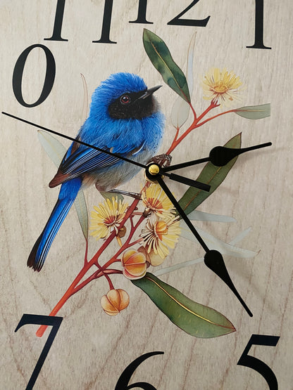 Clock Wall Blue Wren Superb Fairy-Wren Aussie Made | 30cm & 60cm Silent Wall Clock