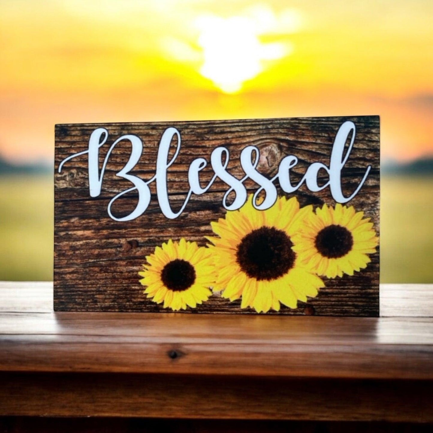 Sunflower Utensils Thankful Grateful Blessed Sign Gift