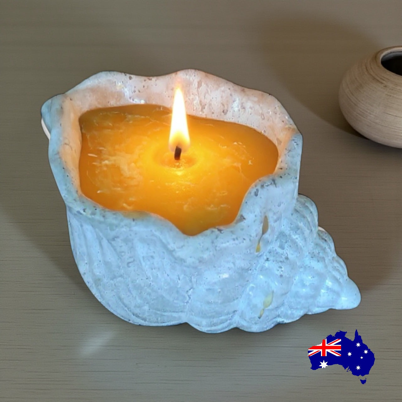 Pure Beeswax Shell Candle Medium Coastal Aussie Handmade