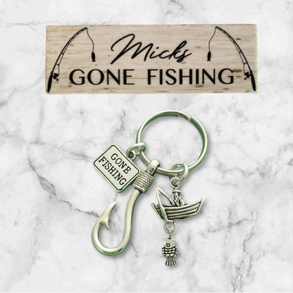 Fish Keyring Personalised Gone Fishing Sign Gift - The Renmy Store Homewares & Gifts 