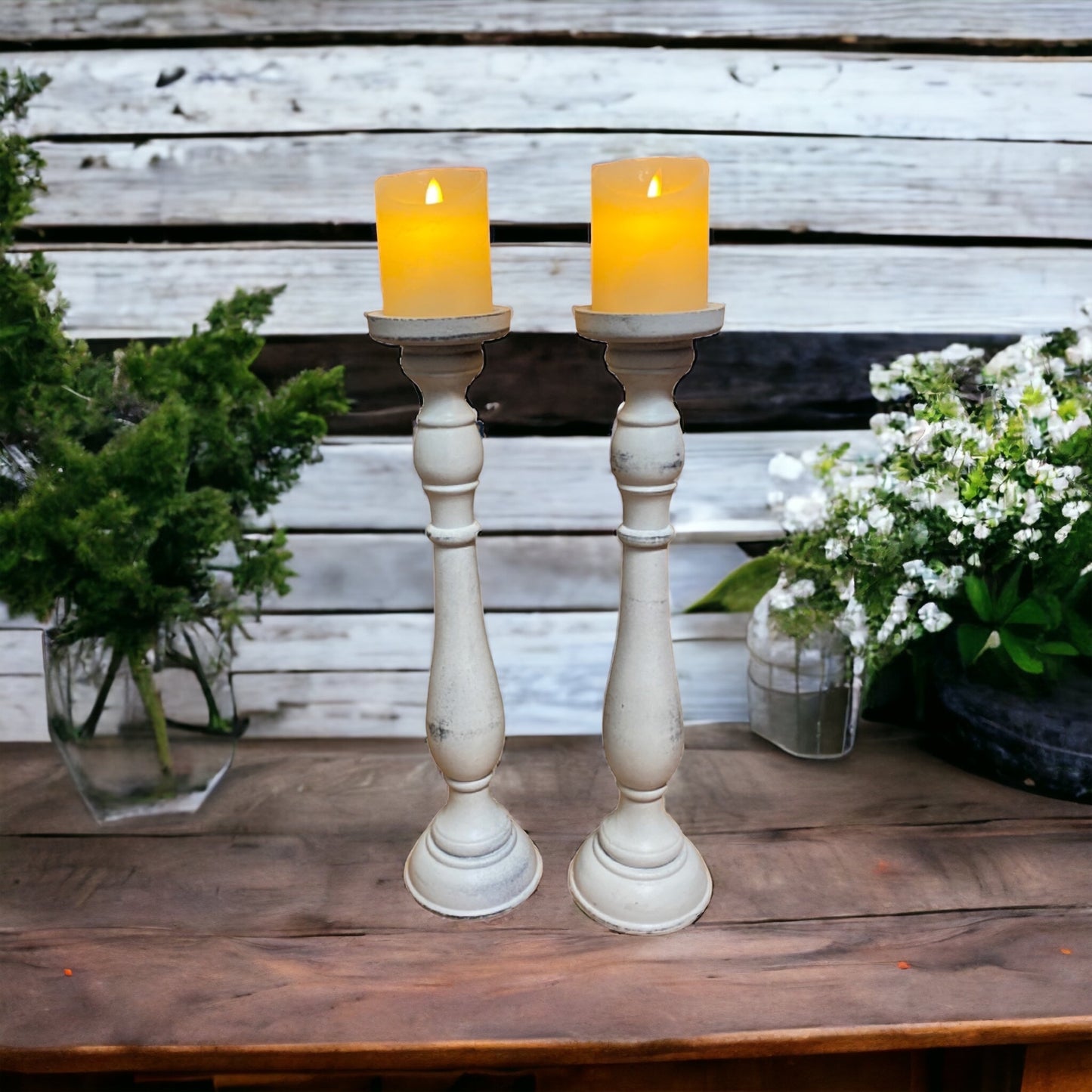 Candle Holder Pillar French Provincial Set of 2 White