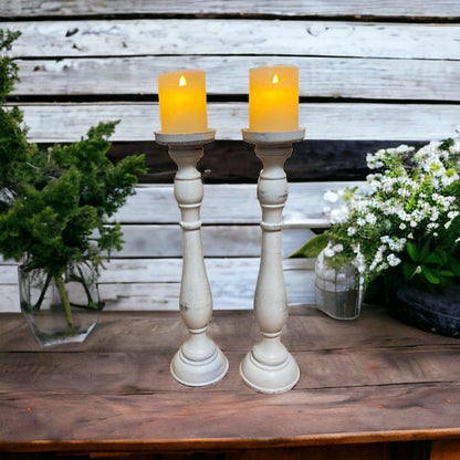 Candle Holder Pillar French Provincial Set of 2 White - The Renmy Store Homewares & Gifts 