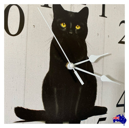 Clock Wall Black Cat 30cm 60cm Aussie Made