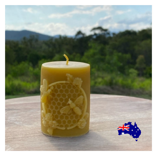 Pure Beeswax Candle Medium Bee Aussie Handmade