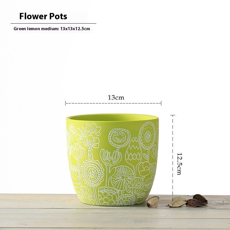 Planter Pot Floral Flowers Ceramic