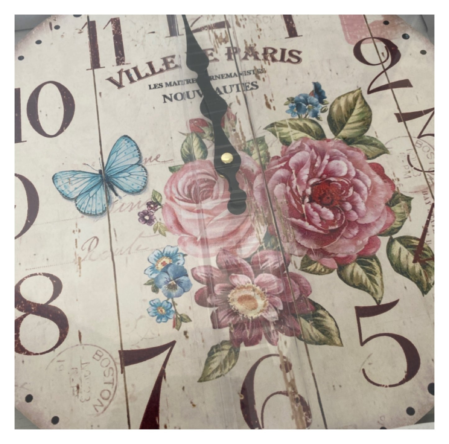 Clock Wall Floral Garden French 34cm