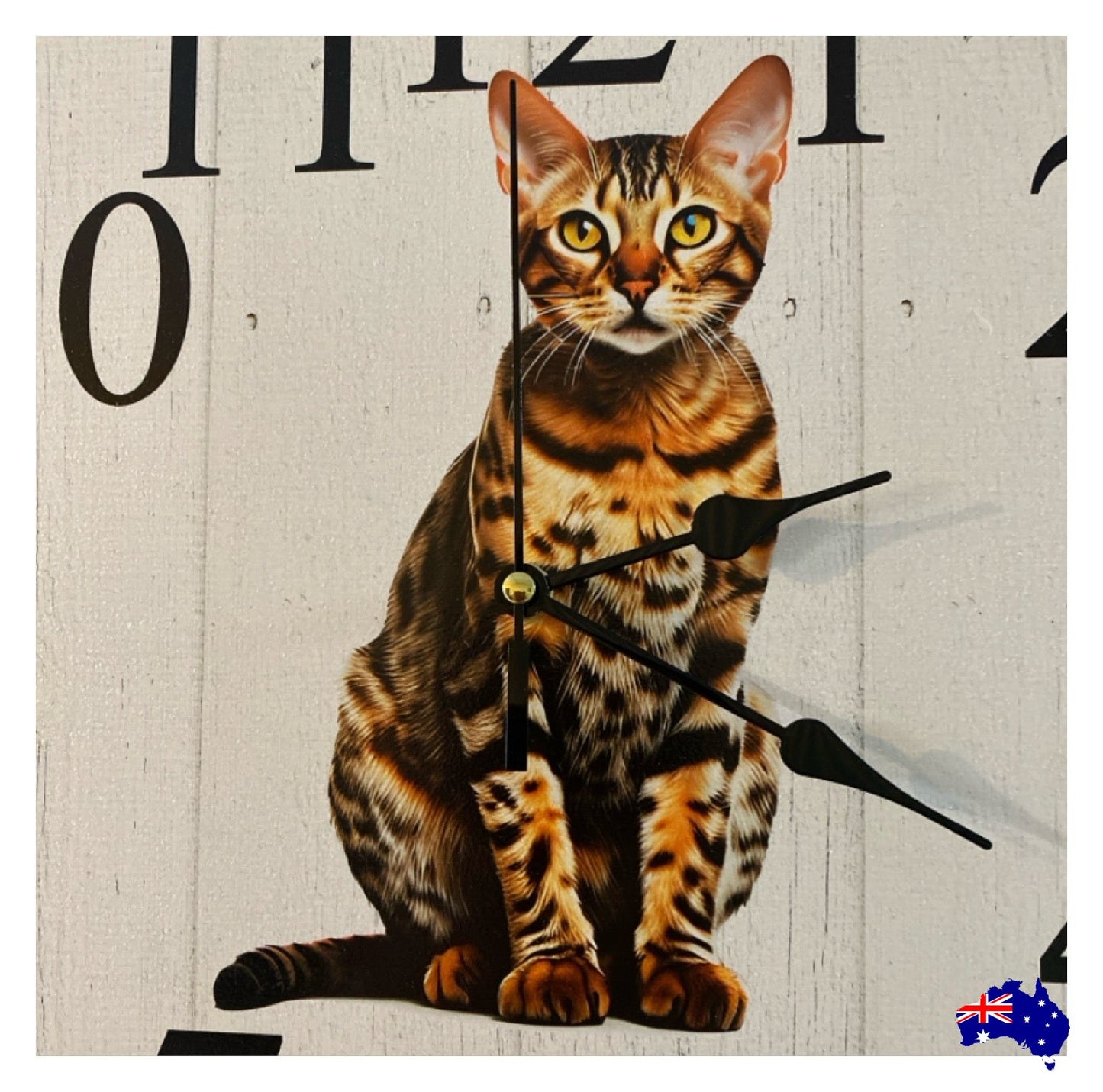 Clock Wall Bengal Cat 30cm 60cm Aussie Made