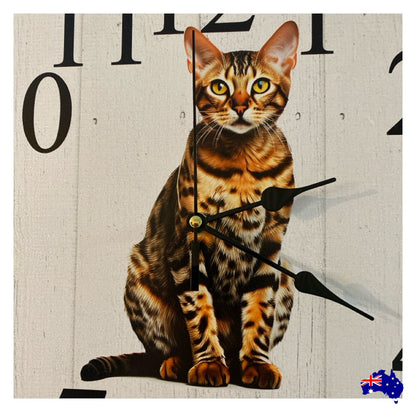 Clock Wall Bengal Cat 30cm 60cm Aussie Made