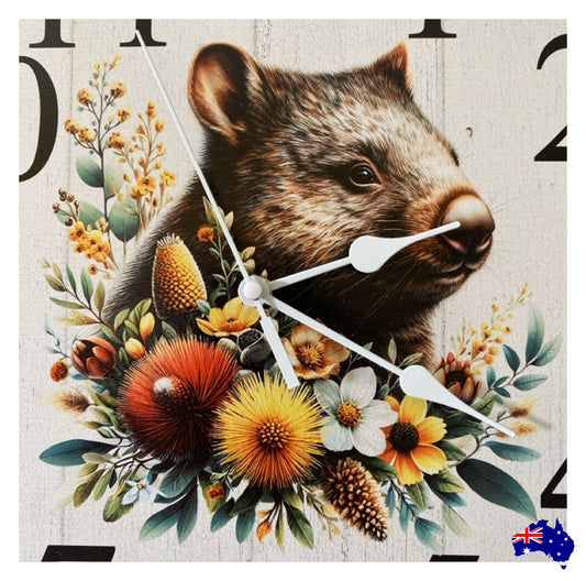Clock Wall Wombat Floral 30cm 60cm Aussie Made