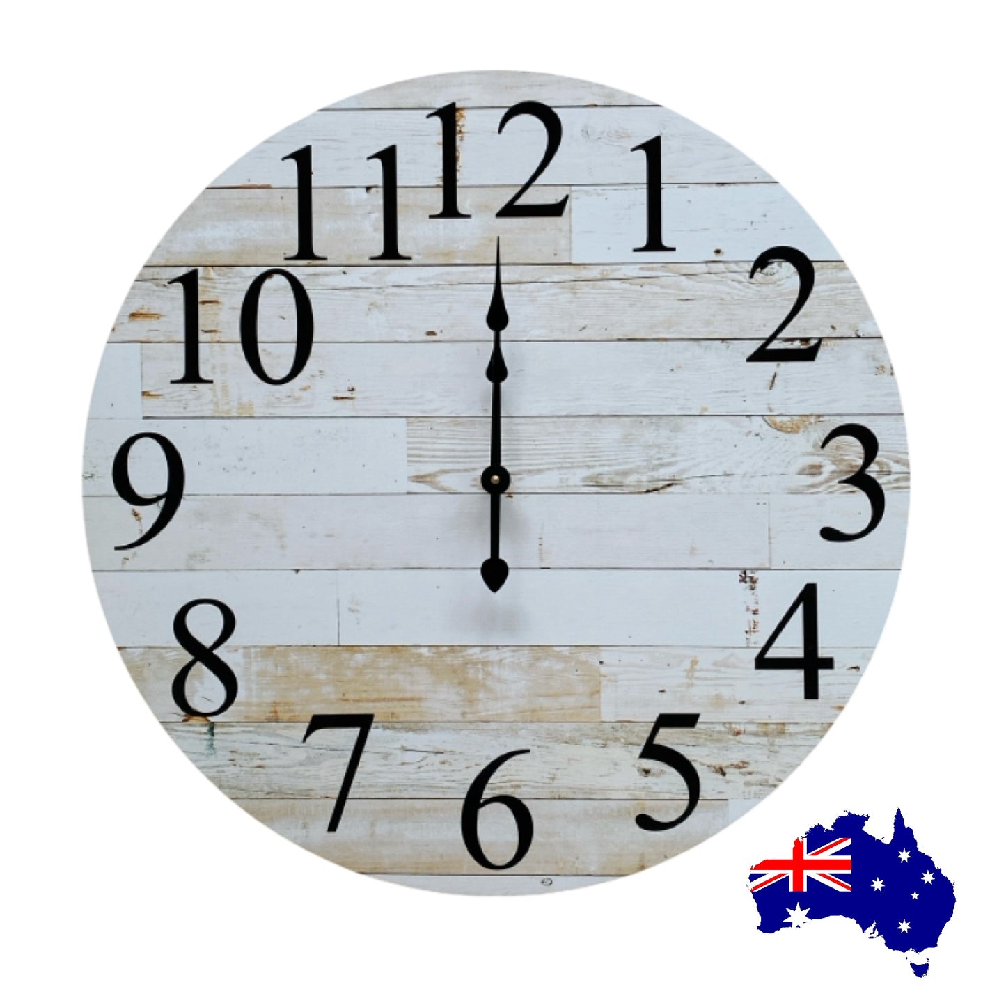 Clock Wall Rustic White Wash Timber Aussie Made