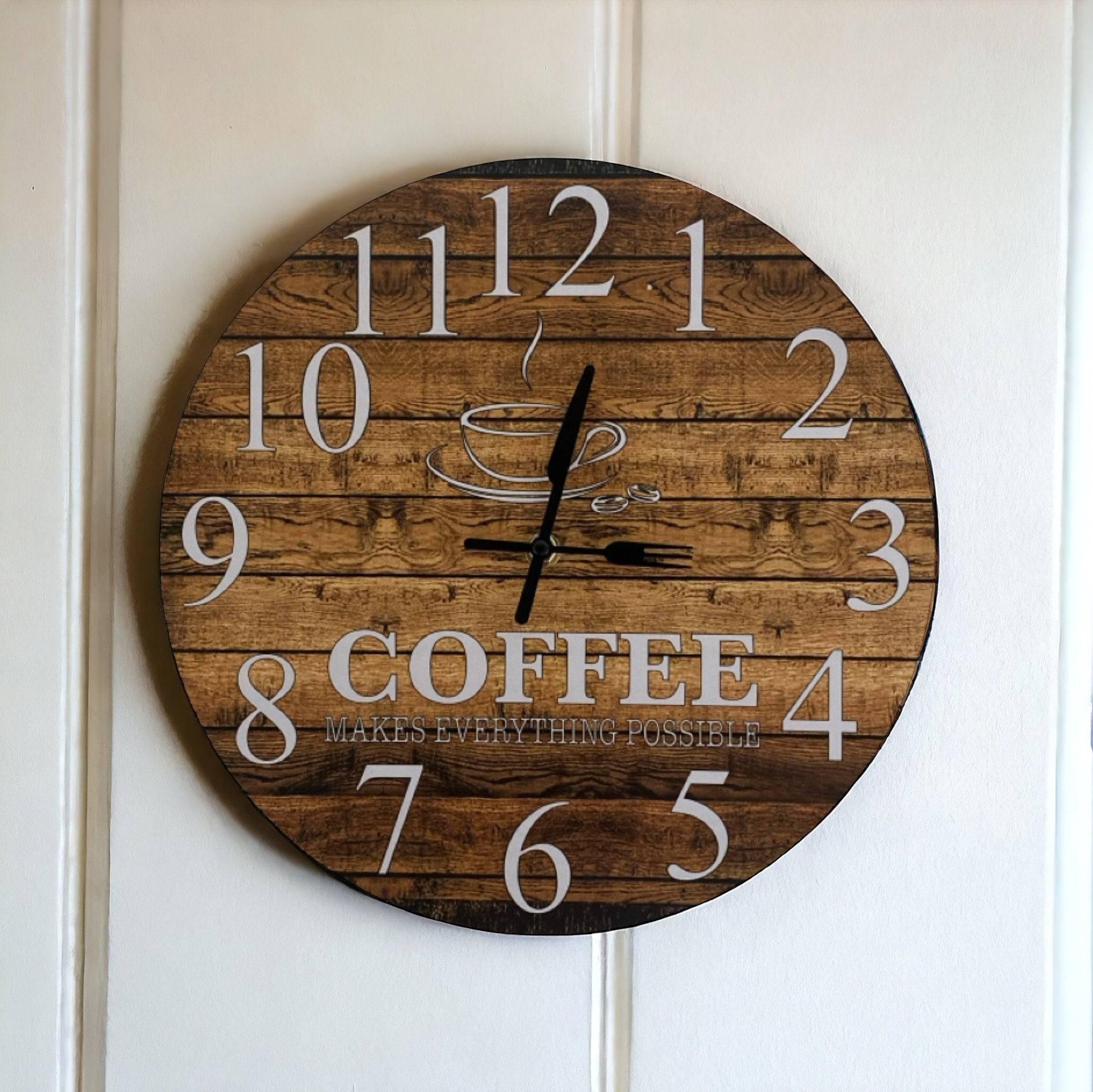 Clock Wall Rustic Wood Coffee Aussie Made - Limited Edition - The Renmy Store Homewares & Gifts 