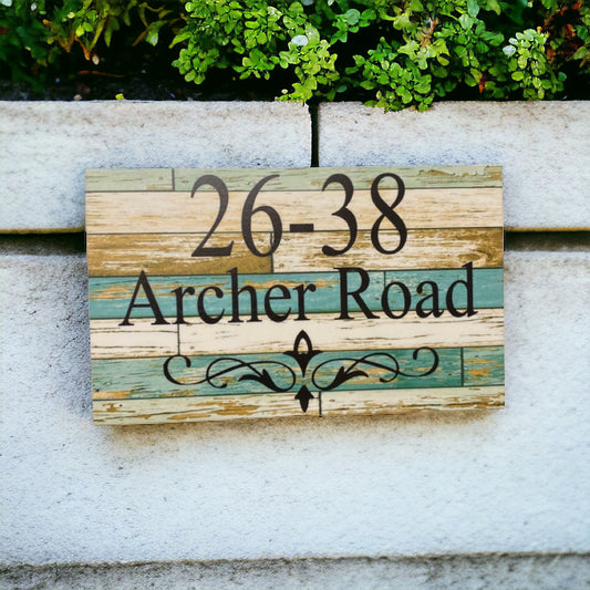 Street Number Address Personalised House Rustic Blue Sign